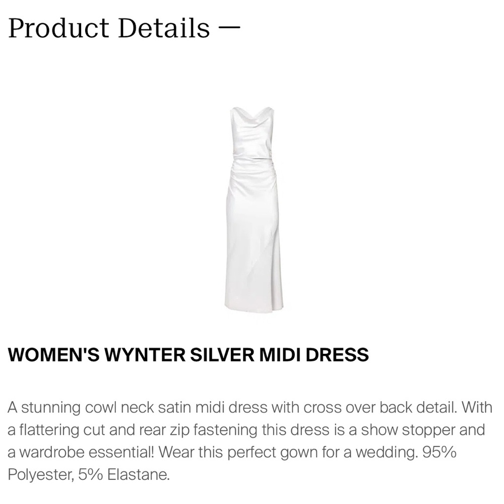 AMYLYNN Silver Satin Midi Dress
